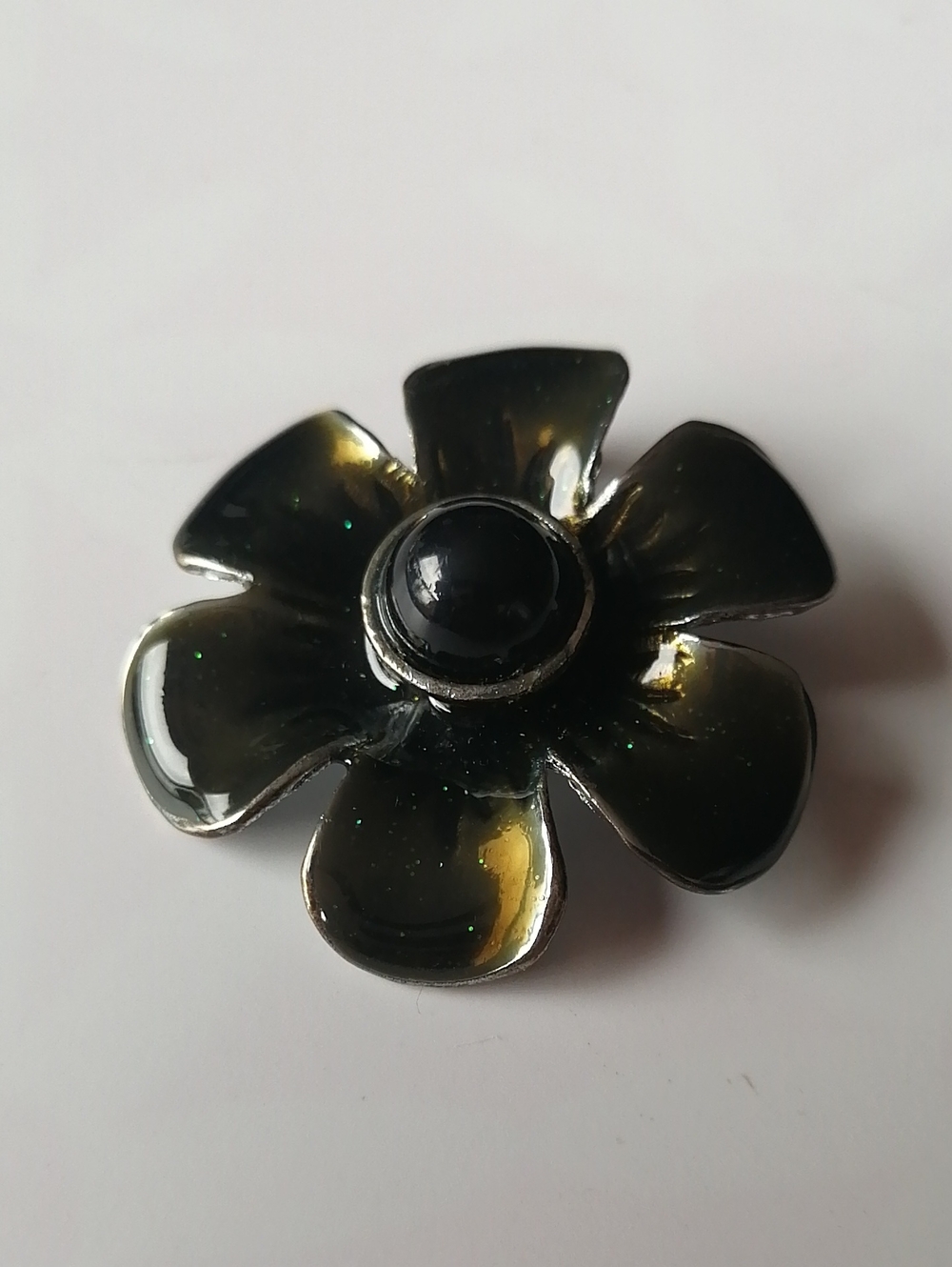 Green Flower Resin Pendant with Black Bead Center